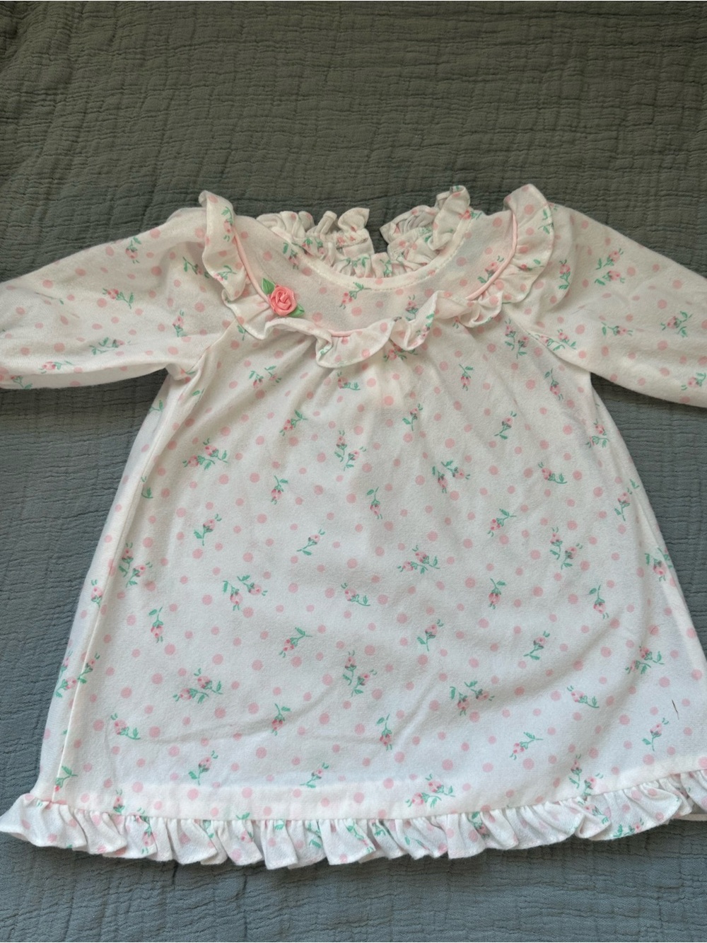 Vintage Laura Dare baby Girls white Pink Floral Ruffle Nightgown 12Mo
